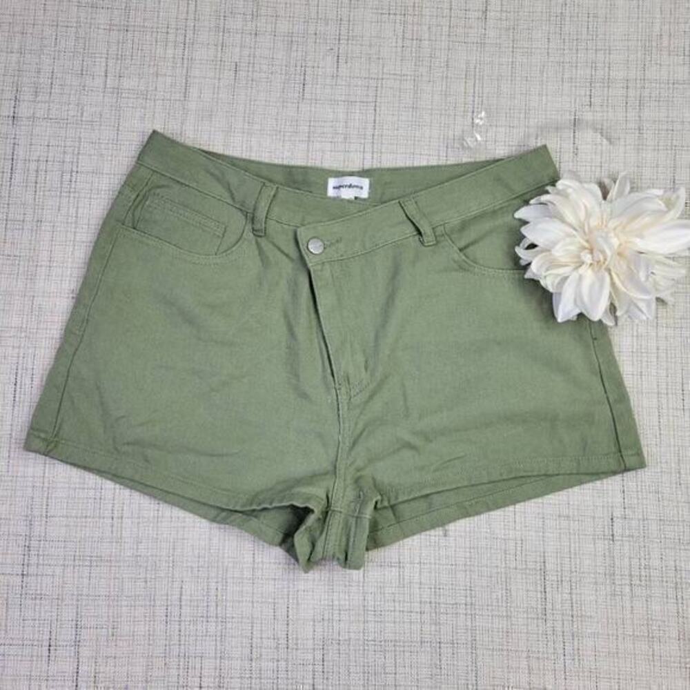 Superdown Rylan Asymmetrical Green‎ Cotton Denim Shorts Size Large